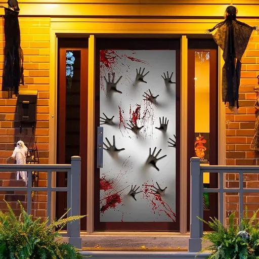 Halloween Scary Ghost Door Cover Decorations Indoor, 3D Door Cover for Halloween Decorations, Scary Home Party Supplies Front Room Decor - Multi-color