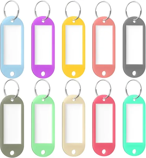 10 Pcs Key Tags, 10 Color Key Tags with Labels, Key Labels for Keychain, Plastic Key Identifiers with Split Ring, Blank Key Ring Tags for House, Office & School, 2.17" x 0.82"