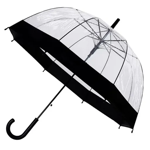 Clear Dome Umbrella Wedding Party Transparent Parasol Handle Waterproof Rain - Black