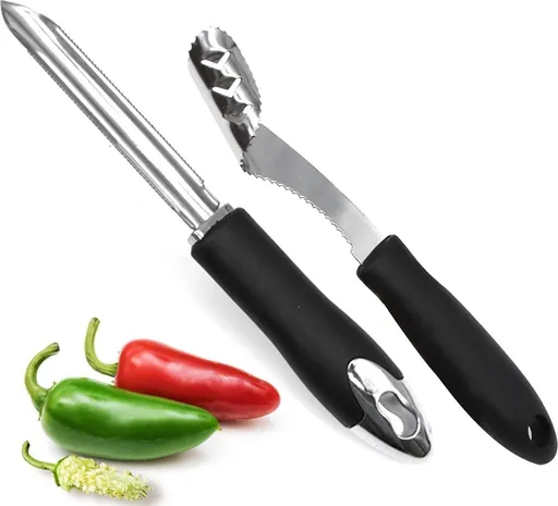 2 Piece Stainless Steel Jalapeno Pepper Pitter with Rubber Handles