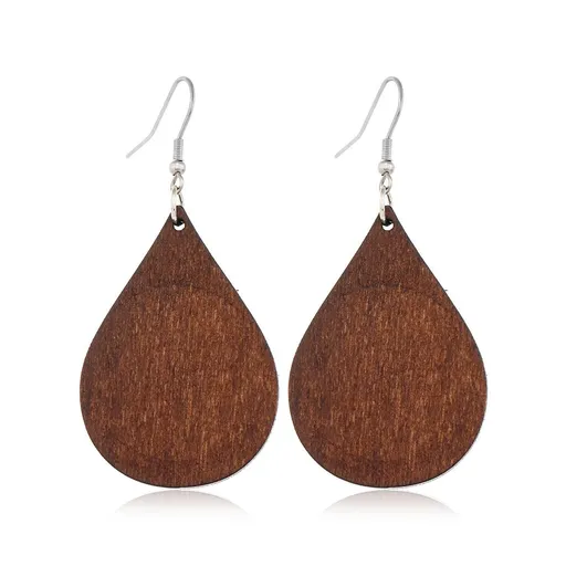 Wooden Hoop Earrings for Women Retro Black African Bohemian Wood Teardrop Geometric Lightweight Earrings-5pcs