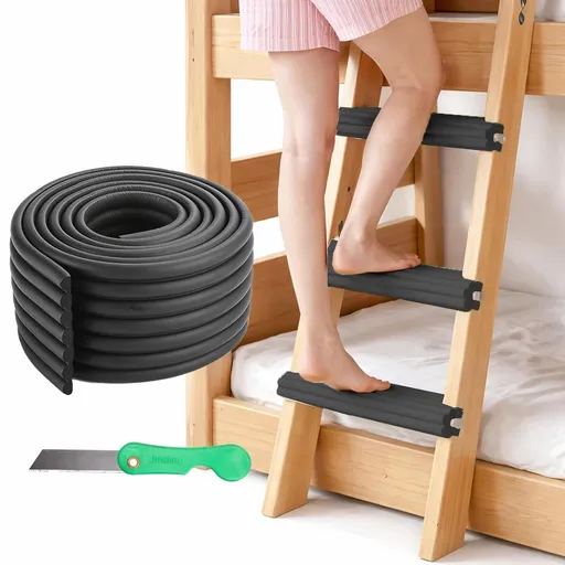 Soft Bunk Bed Ladder Pads with Cutter – Foam Step Padding & Ladder Cover for Kids’ Loft Beds, Dorm Ladders, Stairs & Edges, Easy-Cut Protective Pads for Comfortable Climbing and Home Safety (Black)