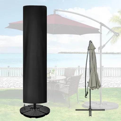600D Silver‑Coated Oxford Parasol Cover, UV & Water Resistant, 190 x 25/50 cm Black, Protector for Standing Patio Parasol