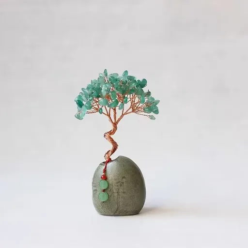 Green Vintage Crystal Money Tree Figurine for Home Decoration