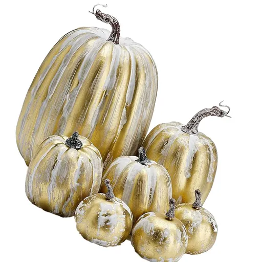 7pcs Simulated Pumpkin Glossy Paint Lightweight Creative Reusable Foam Pumpkin for Decoration Prop Yellow Gold