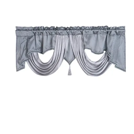 Fancy Window Valance 55 x 17in polyester Fabric with Soft Satin Swag. Add Some Royal luxruy Accent to Your Home. (Grey)