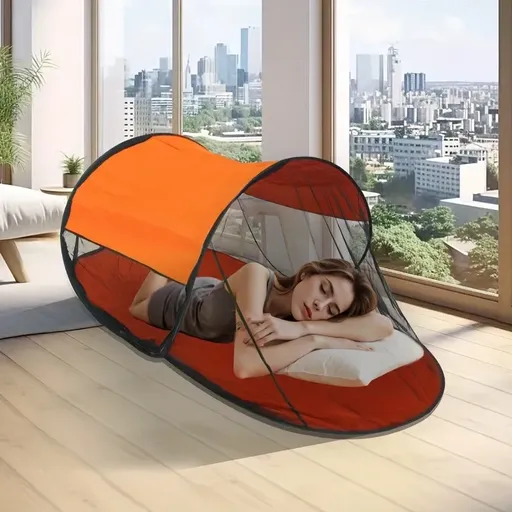 Boat-Shaped Hand-Thrown Mosquito Net with Sunshade Top, Polyester Fabric, One-Click Pop-Up No Install, Portable Folding with Bag, Breathable & Bug Proof, Perfect for Beach Camping & Bedroom Nap!（orange)