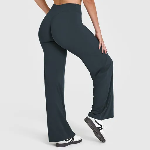 S Size Blueberry Color High Waisted Flare Yoga Pants for Women - M-Shaped Peach Hip Lifting Wide-Leg Workout Trousers with Soft & Skin Feel Four Way Stretch Fabric, Breathable & Quick Dry