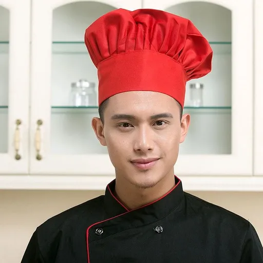Red Chef Hat 1-Pack Mushroom Style Cooking Cap Polyester Cotton for Kitchen Use in Restaurants and Home Cooking