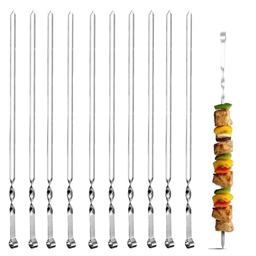 10Pcs Kabob Skewers Flat Metal BBQ Barbecue Skewer 15 Long Stainless Steel Shish Kebob Sticks Wide Reusable Grilling Skewers Set for Meat Shrimp Chicken Vegetable