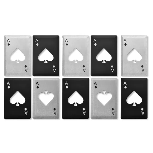 Flat Bottle Opener, Poker Card Flat Bottle Opener, 10 Pack Heavy Duty Stainless Steel Beer Openers Business Gift (Black & Silver)