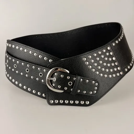 Women's Punk-Style PU Belt: Metal Stud and Buckle Decoration, Daily Streetwear Personality Accessory。（Black silver rivet）