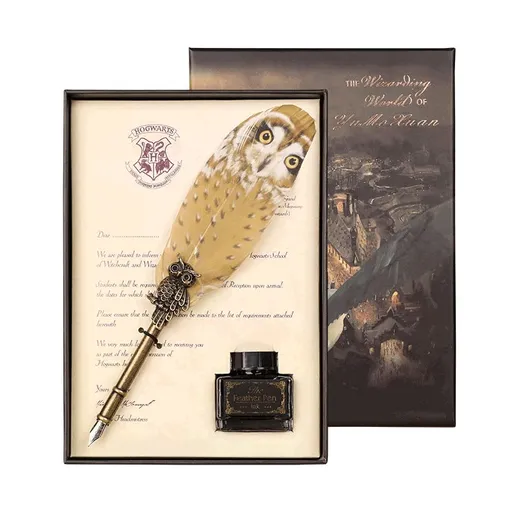Vintage Classic Quill, Feather Pen with Replacement Nibs, Ink and Pen Base Band Set Gift Box, Feather Dip Pen Writing Pen（3pcs）