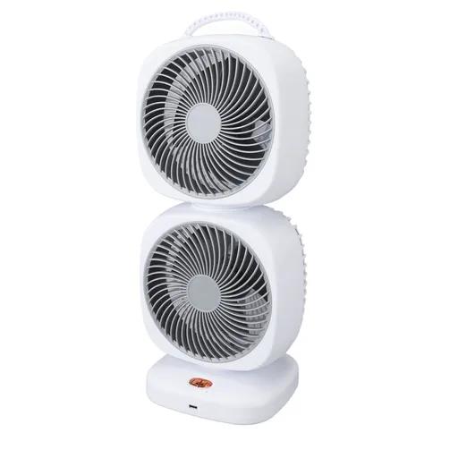 Double Layer Tower Fan 5 Speeds Rechargeable Portable Small Oscillating Table Fan for Home Camping Office Gray