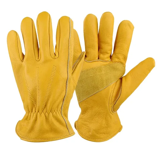 Golden Yellow Cowhide Work Gloves Full Finger Gardening DIY Home Maintenance Use - XL