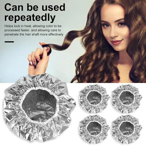 Aluminum Foil Hair Heat Hat, 5pcs Aluminum Foil Reusable Hair Processing Caps Deep Conditioning Caps Hair Coloring Shower (30cm)