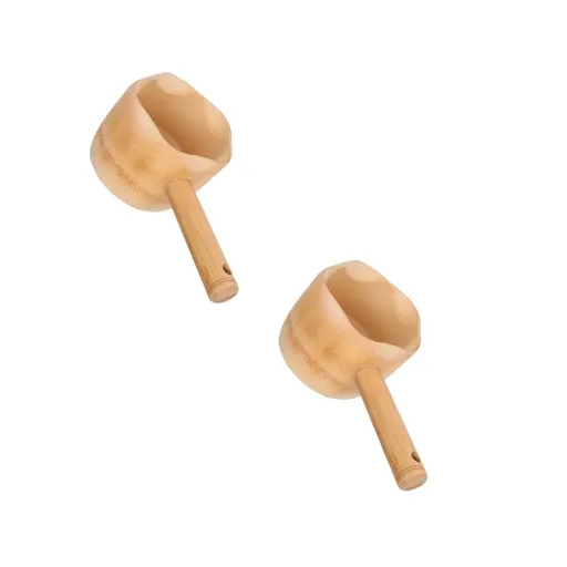 Bamboo Water Ladle Long Handle Light Yellow 2Pcs