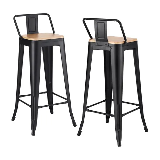 Artiss Metal Bar Stools Set of 2 Counter Height Barstools 77cm Seat Height w/ Removable Back