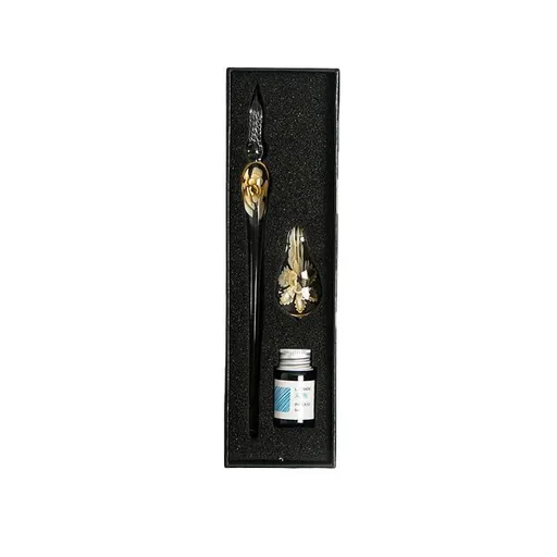 Crystal Flower Glass Dipping Dip Pen Writing Set Gift Pack Fountain Calligraphy - Yellow