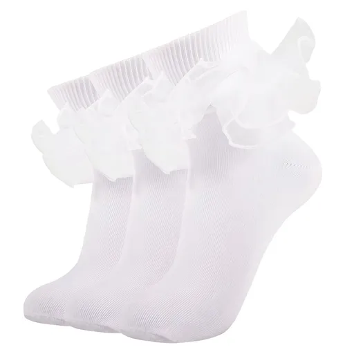 Big Ruffle Ankle Socks for Women, White Socks Women Ankle, Double Lace Frilly Fold Cuff Socks, 3 Pairs, White