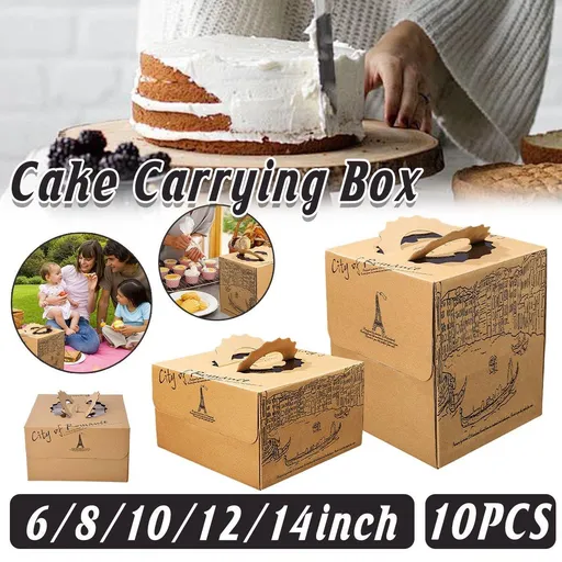 10pcs Elegant European Style Kraft Paper Cake Boxes Dessert Packaging Containers - Double Height - 8inch