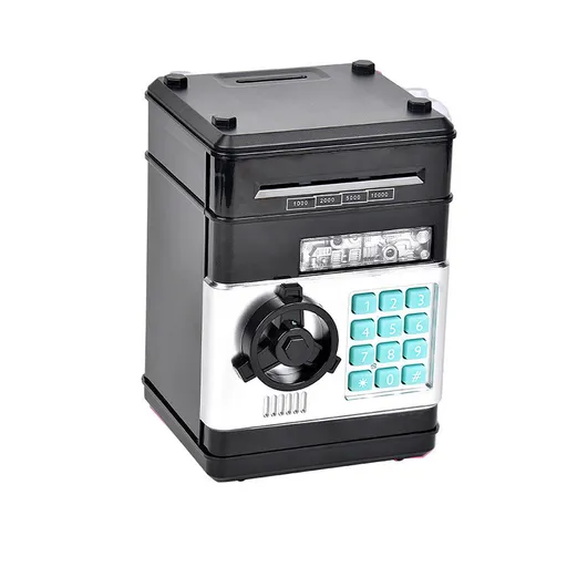Black Children's Mini Safe Piggy Bank with Fingerprint and Password Lock