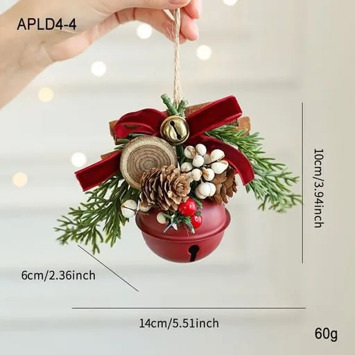 Elegant Vintage Metal Christmas Bell Floral Decor, Red Gold Tone Holiday Scene Ornament APLD4-4