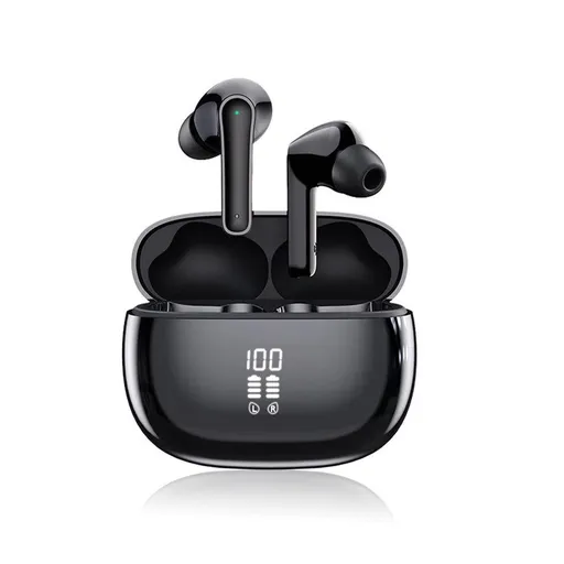 Wireless Bluetooth Noise-Cancelling In-Ear Earbuds with LED Display Black