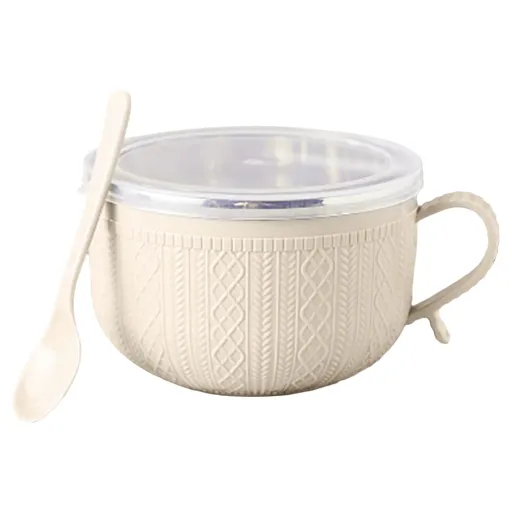 Soup Bowl with Handle, Food‑Grade Microwave Safe Bowl for Cereal and Snacks, Heat‑Resistant, 9.5×14 cm, Beige
