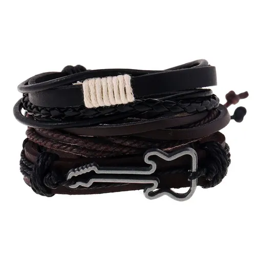 3pcs Men Women Dainty Link Chain Bracelet Guitar Woven Bracelet Bracelet Leather Alloy Women set Vintage Simple Leather Bracelets Charm
