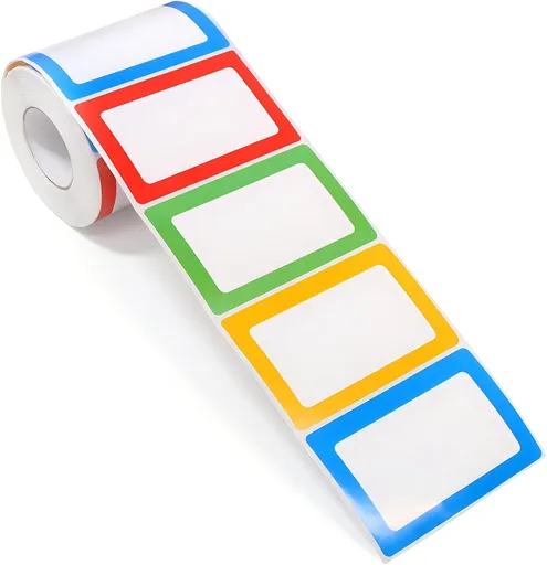 Name Tag Label Stickers Colored - 500 Pcs Blank Plain Name Labels Sticker Rolls with Colorful Border for Office School (2.25" x 3.5")