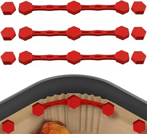 4 Magnetic Silicone Airfryer Loops – Safe for Parchment Paper and Disposable Liners – Magnetic Silicone Airfryer Strips – Ideal for Airfryer Accessories – Prevents Paper from Burning on Contact with the Heating Element – Red