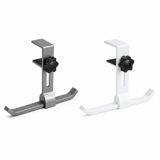 2 pack White and Grey Aluminium Desk Edge Hook - Adjustable Clamp-On Bag Hanger For School And Office - Space Saving Storage Solution