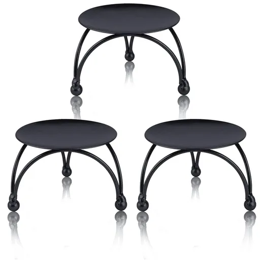 Black Candle Holder, Set of 3 Iron Pillar Candle Plate Small Decorative Decorative Small Candle Stick Holder Fit
