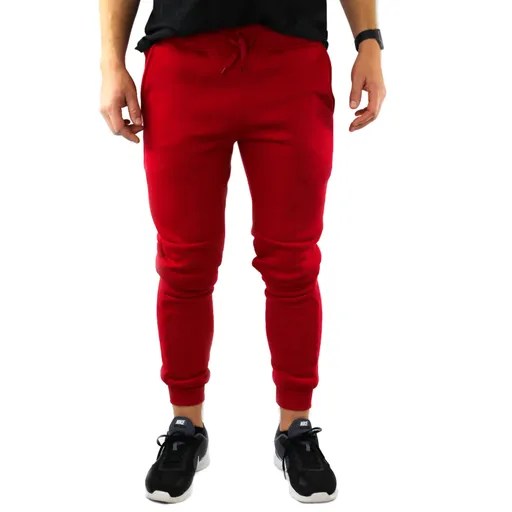 Mens Skinny Track Pants Joggers Trousers Gym Casual Sweat Cuffed Slim Trackies Fleece - Red