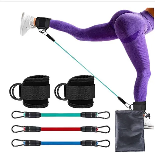Red-blue-green Black SnapResistance Bands Set with Ankle Straps for Glute Kickbacks & Leg Workouts (10-30lbs)
