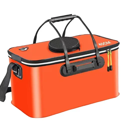 Portable Folding EVA Fishing Bucket Multi Use Live Fish Container with Strap - Orange-40cm
