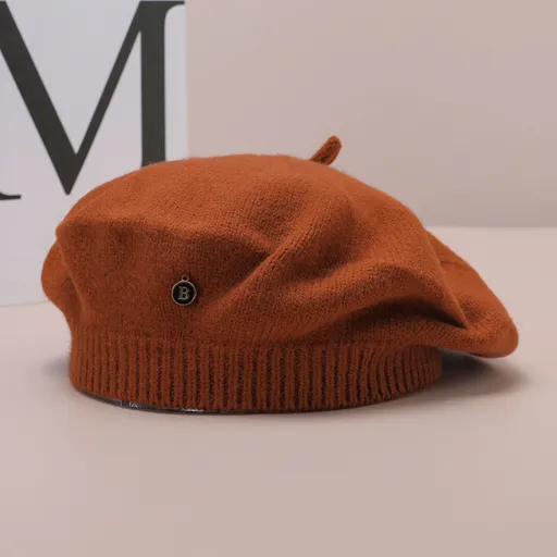 Brown Vintage Inspired Knitted Beret - Stretchy & Comfortable Wool Blend Cap