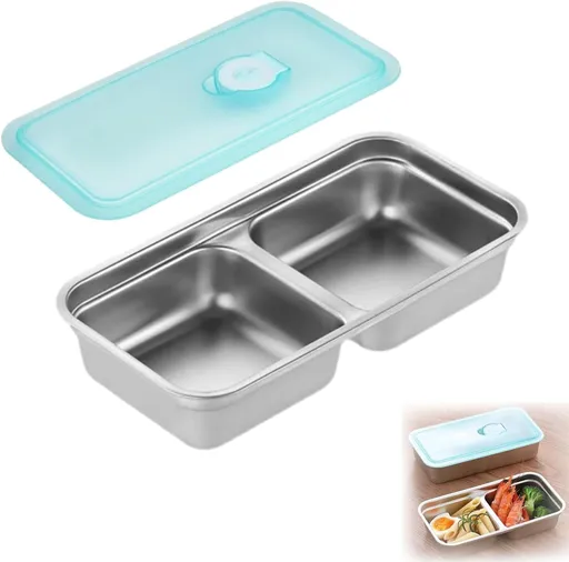 Grab and Go Snack Containers – Reusable Stainless Steel Double Compartment Containers with Lids, Stainless Steel Snack Containers, Snacks Dips for Snacks, Dips, Takeout, Travel