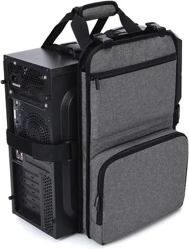 Desktop Computer Case Belt Holder with Pockets for Keyboard, Cable, Headphone, Ideal for Transporting On The Go