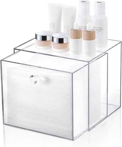 Disposable Face Towel Container Box Compatible with Clean Skin Club Clean Towel XL, AcrylicTowel Storage Bin with Drawer, Makeup Organizer stackable holder, Ideal for Vanity, Bathroom Organization