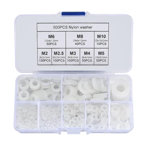 500Pcs White Nylon Flat Washer Assortment Kit, Round Flat Nylon Washers for Household Commercial Appliances Electrical Connections