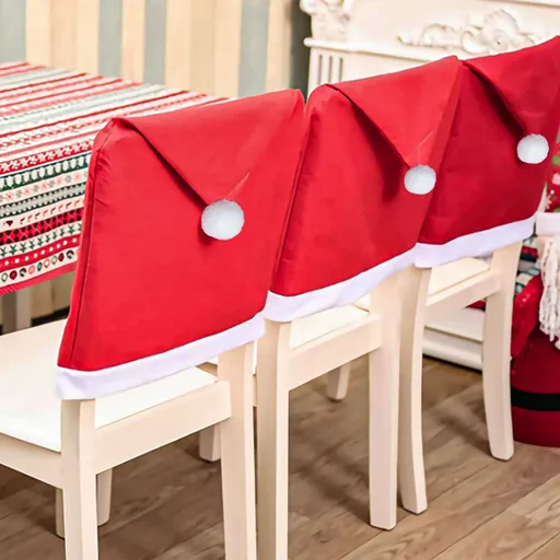 Santa Hat Dining Chair Covers Set of 8 for Holiday Party Decoration Red