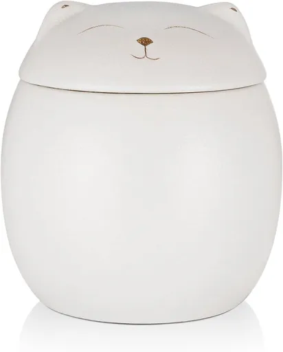 Smiley Cat Shaped Pet Urn for Ashes - Memorial Urn for Cats Dogs, Pet Cremation Urn with Ceramic Head Lid, Keepsake for Cat Ashes - White - Size S