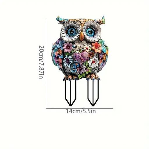 Colourful 2D Acrylic Floral Pattern Owl Garden Stake, Decorative Pot Figurine, Waterproof Outdoor Prop for Christmas Halloween Yard Decoration