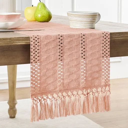 Style Boho Table Runner, Pink Table Runners 90 Inches Long, Farmhouse Woven Home Decor, 12x90 Inch, Rose Pink