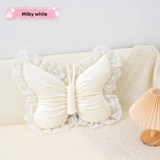 White Elegant Butterfly Lace Throw Pillow 60x45cm Soft Decorative Cushion for Sofa Bedroom Office and Car Comfort Backrest Accessory
