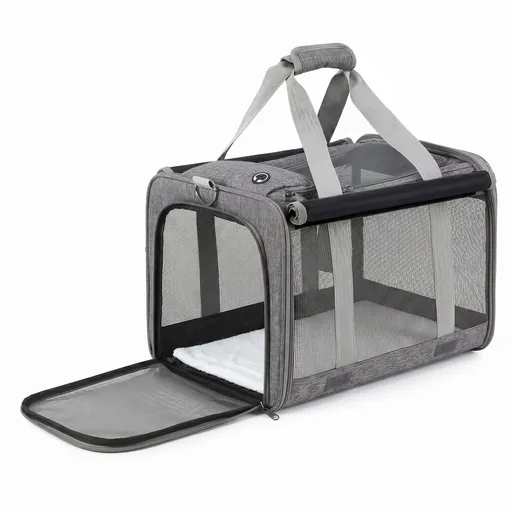 i.Pet Pet Carrier Bag Foldable Dog Cat Durable Crate Travel Cage Portable Car Kennel Grey