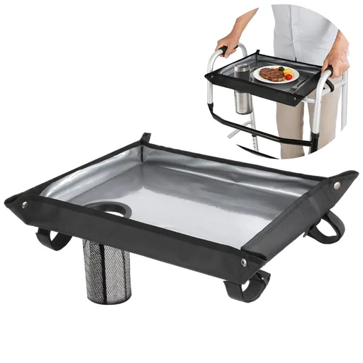 Walker Tray for Folding Walker, Detachable Cloth Table with Cup Holder, Waterproof Surface & Universal Fit, Essential Tray or Meals, Reading, Daily Use