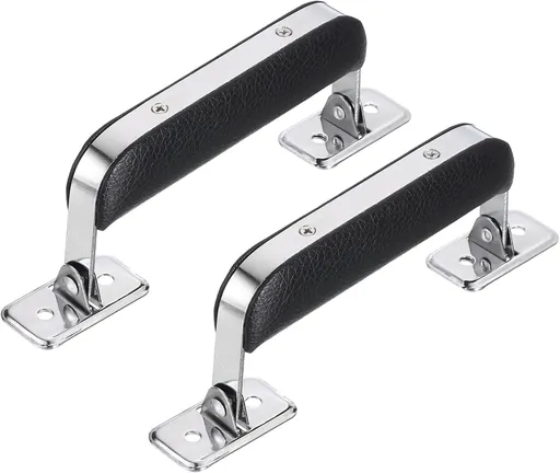 Leather Handle, 2Pcs - Metal Luggage Handle, Vintage Suitcase Replacement Strap, Vintage Pull Handle for Trunk Handbag Briefcase Speaker Box (Black), 110mm